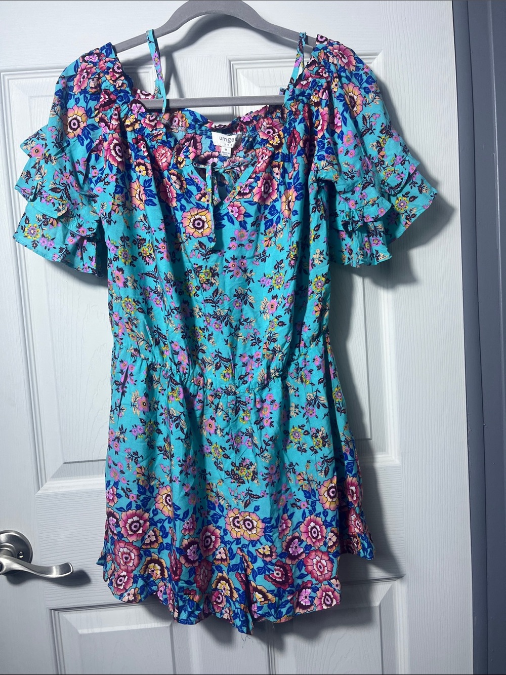 Umgee Turquoise Floral Off-Shoulder Romper